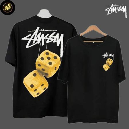 Stussy Rework Style Dé Yellow Fuzzy Dice T-shirts noirs 20 pcs