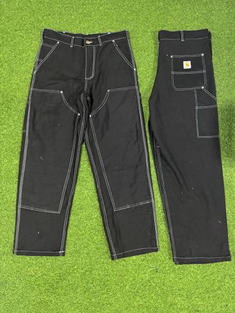 rework style black carhartt denim white stitch pant