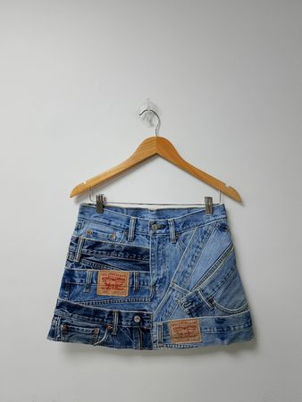 Upcycled Denim Belted mini Skirt
