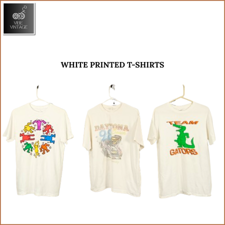 WHITE PRINTED T-SHIRTS - 10 PCS (BUNDLE 1)