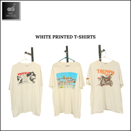 WHITE PRINTED T-SHIRTS - 10 PCS (BUNDLE 5)