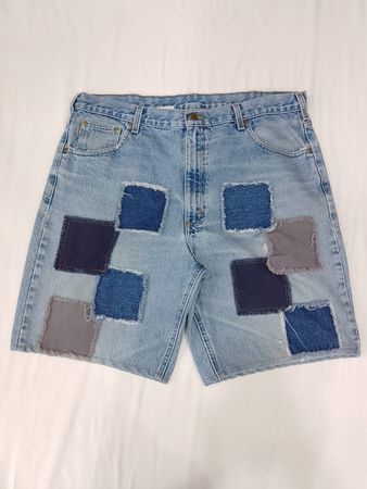 CV0003 Upcycled Denim Patch Shorts.