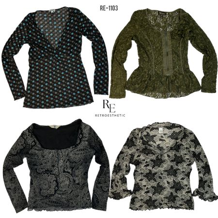 Y2K Erdtöne Langarm-Mesh-Oberteile (RE-1103)