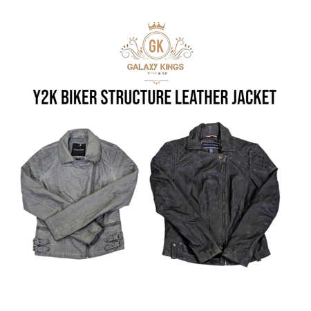 Y2k Leather Structure Biker Jackets