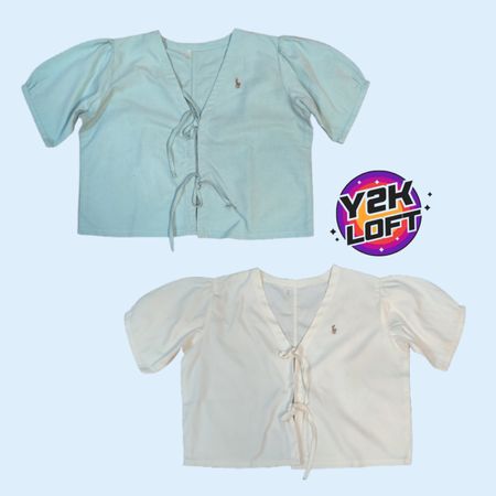 SS25 upgecycelte Ralph Lauren Puffärmel Vorderbindetops