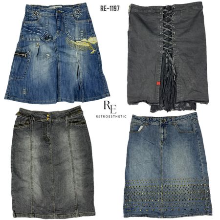 Y2K Cyber Girl Ära Denim Midi-Röcke (RE-1197)