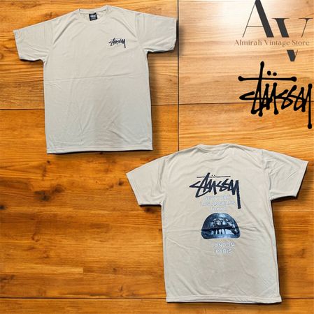 T-shirts beiges Stussy retravaillés dans le style de Rick Owens.