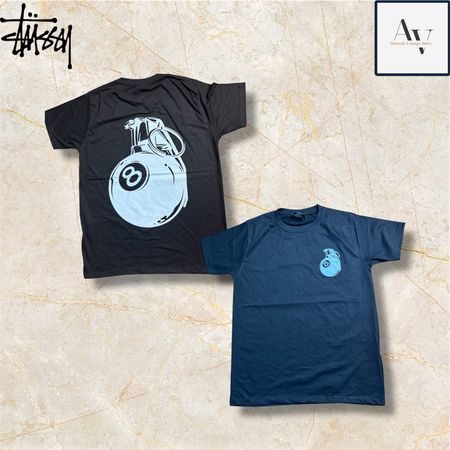 T-shirts noirs avec imprimé bombe style 8 retravaillé Stussy.