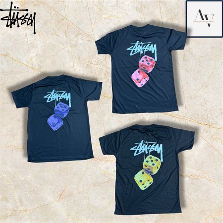 Stussy rework style fuzzy dice black t shirts