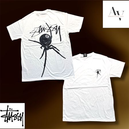 Stussy rework style white 8ball spider tee