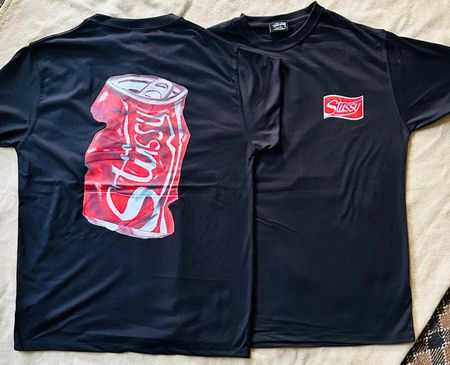 Stussy red can rework style black tees