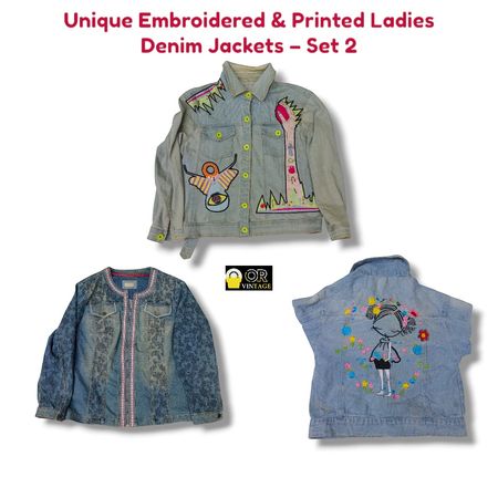 Chaquetas de mezclilla bordadas y estampadas para mujeres – Set 2 | Estilo artístico urbano | Vibes vintage Y2K