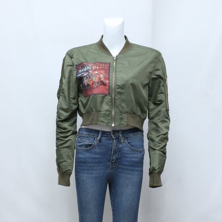 Jaqueta Cropped Bomber Feminina com Patch Musical Upcycling CR-91