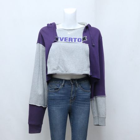 CR-92 Felpe a Cappuccio Corte Patchwork Riciclate Miscelate con Marchi