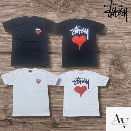 Stussy rework style black white Heart T shirts