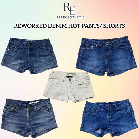 Upcycled Y2K Low Rise Denim Hot Pants / Micro Mini Shorts