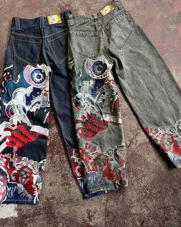 Jeans de bordado Hiphop Y2K de marca y sin marca.