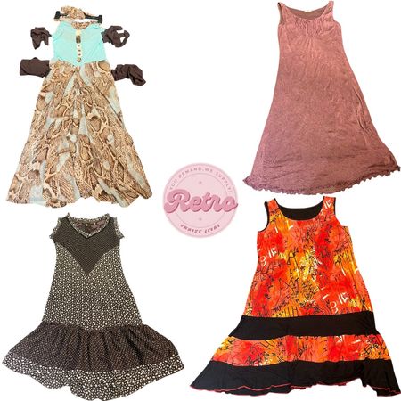 ビンテージミディドレス – ボヘミアンアーストーン＆アブストラクトポップバンドル（女性用）