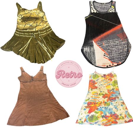 ヴィンテージミディドレス - 自然にインスパイアされたトーンと抽象的なアートプリントの女性用