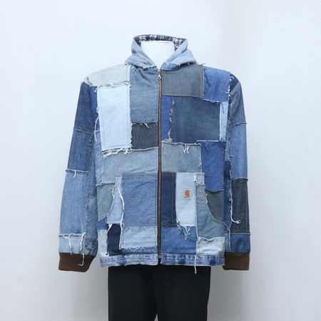 CR618 Upcycled Carhartt Box Patch Denim Hooded Zipper