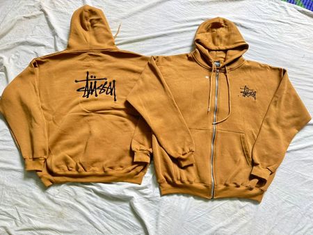 Rework Style Stussy hoodie camel à fermeture éclair