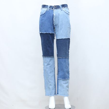 CR138 Upcycled Denim Jeans With Frayed Patches