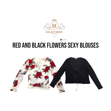 Red And Black Flowery Sexy Blouses