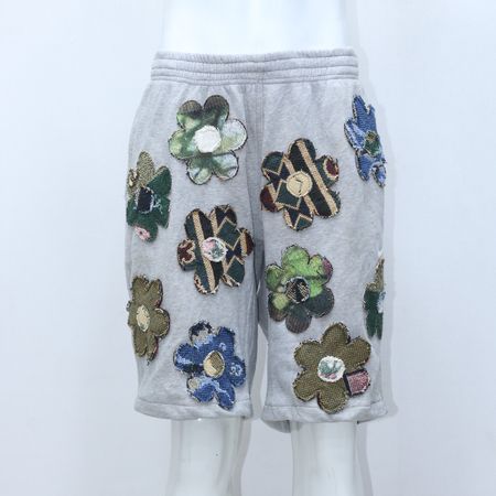 CR-163 Upcycled Mix Branded Shorts with Flower Pattern Tapestry Patch