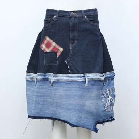 CR174 Reworked Two Tone Middi Cropped Denim Skirts