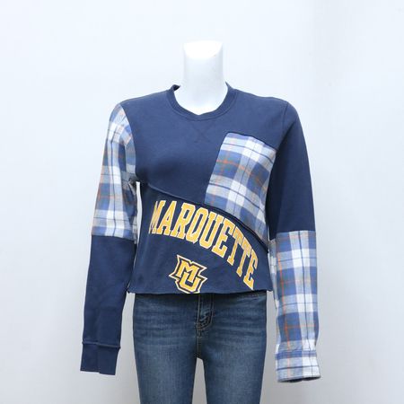 CR191 Upcycled Short Body Flannel Patch Sweatshirts