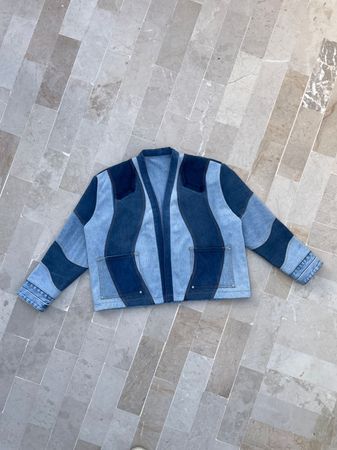 Kimono Styled Upcycled Cropped Denim Jacket