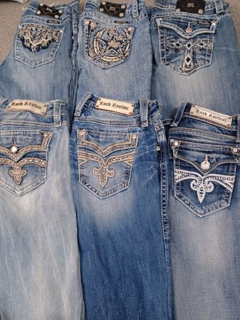 HD1035 Ladies Y2K Miss Me, True Religion & Rock Revival Flared Jeans