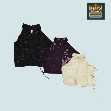 SS25 Upcycled Beaded Zip-Front Side Lace Cami Top