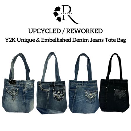 Upcycled Y2k Unique & Embellished Jeans Tote Bag (REPR)
