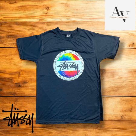 Stussy rework style Tie dye circle bkack tee