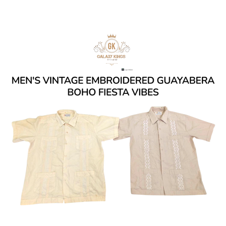 Men's Vintage Embroidered Guayabera Boho Fiesta Vibes