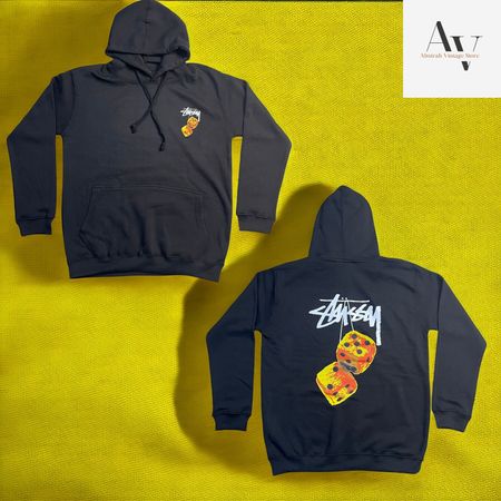 Stussy rework style orange fuzzy dice hoodie