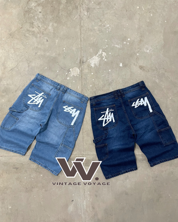 Stussy rework style denim shorts #017