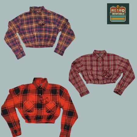 SS25 Upcycled Cropped Flannel Shirt & Matching Scrunchie