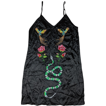 SAY#280 Y2K Embroidered Satin Slip Dress – Bold & Striking Elegance