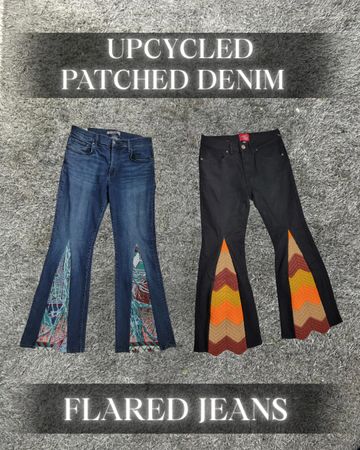 Upcycled Patched Denim Flared Jeans