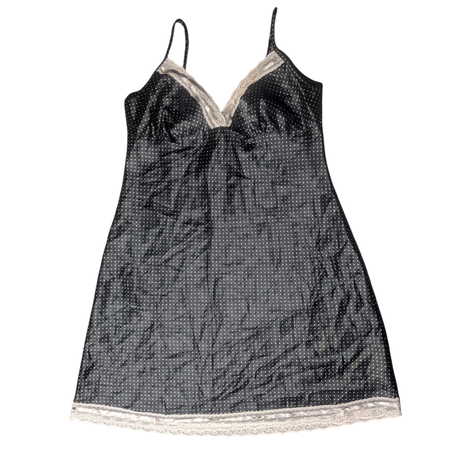 SAY#281 エレガントY2Kポルカドットスリップドレス – ヴィンテージの魅力と繊細なレーストリム