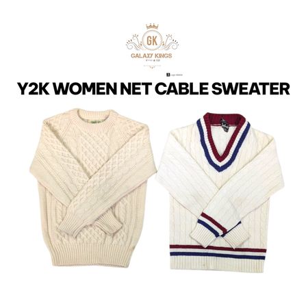 Y2K Women Net cable Sweater