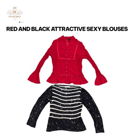 Red And Black Attractive Long Sleeve Blouses