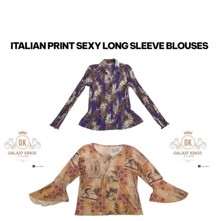 Italian Print Sexy long Sleeve Blouses