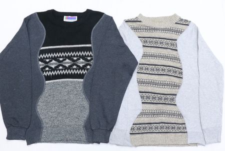 CR464 SWEAT À COL ROND PATCHWORK EN TISSUS RECYCLÉS