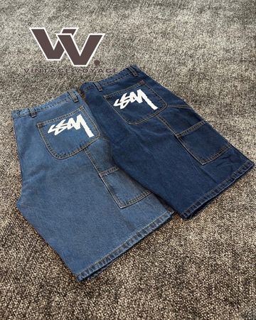 Stussy Rework Style White Printed Denim Shorts - #15825