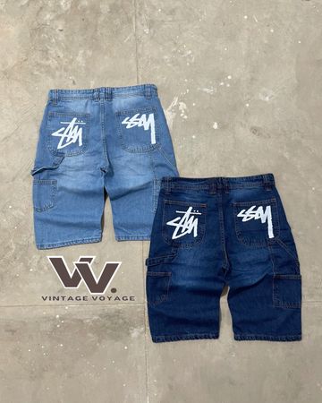 Stussy Rework Style White Printed Denim Shorts - #18825