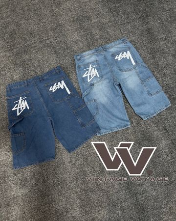 Stussy Rework Style White Printed Denim Shorts - #18825