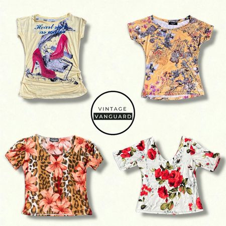 Y2k Retro Petal Glow Printed Blouse